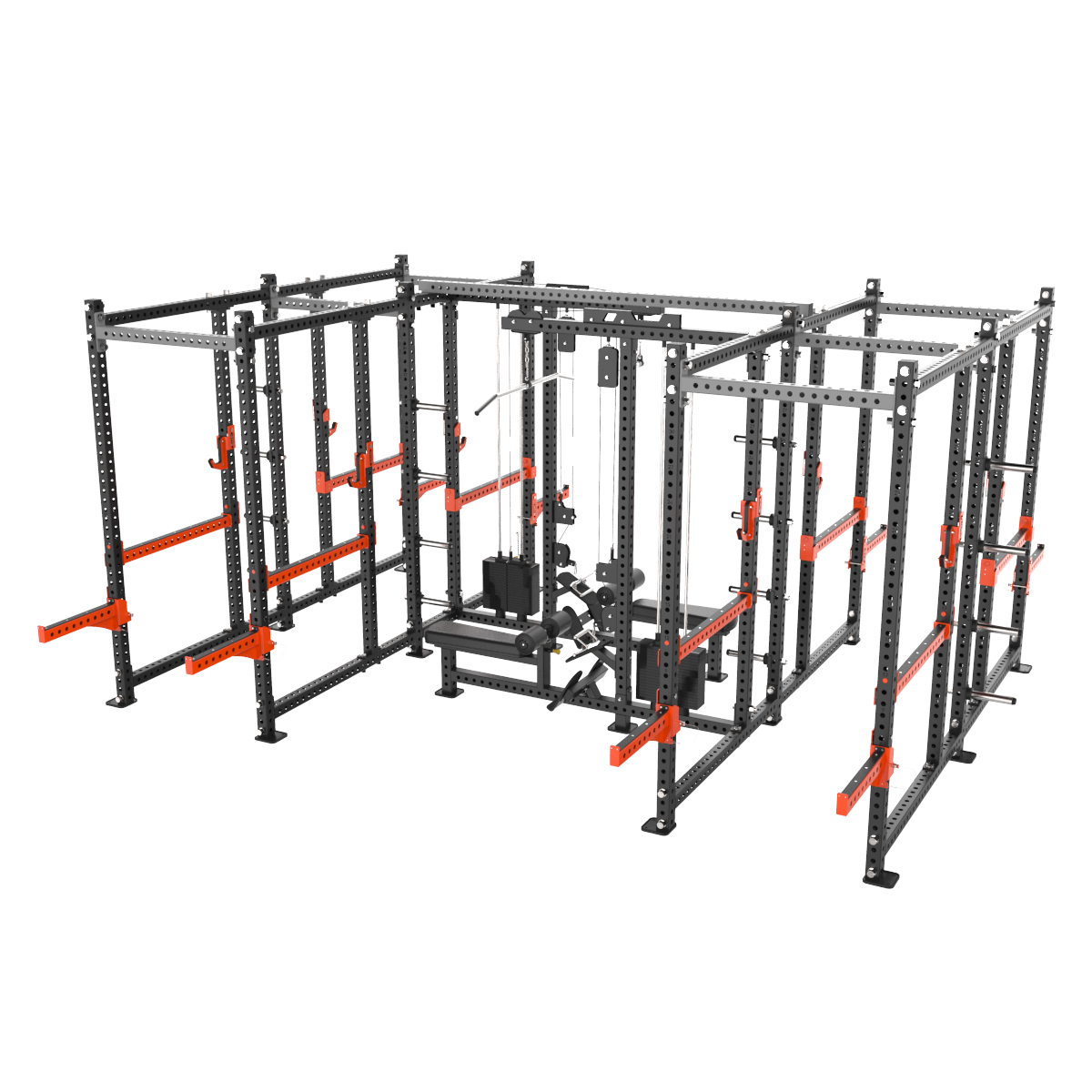 Impulse 6MS четыре силовые рамы MS02 с опцией-стойкой для хранения дисков MS00 соединенные между собой перекладиной