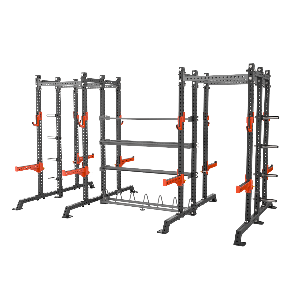 Impulse 10MS четыре силовые полурамы MS01 с опцией-стойкой для хранения дисков MS00 соединенные между собой модулями для хранения